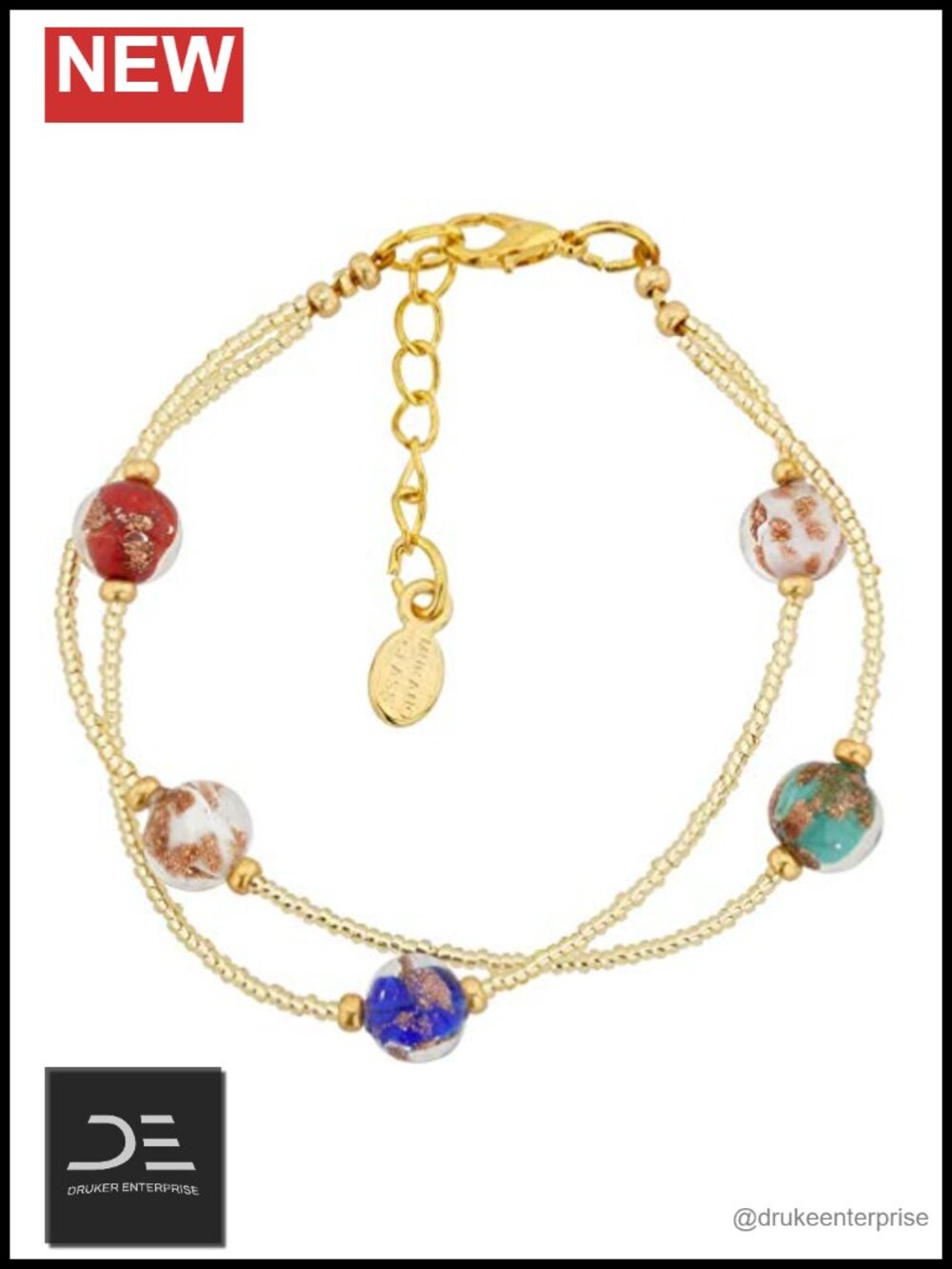 Handmade Murano Glass Bracelet with 24K Gold-Lined Beads, Italian Glass Jewelry
